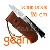 Couteau de poche Douk-Douk par Pierre Cognet - lame forg�e acier carbone XC75  manche Bronze d'arme - gaine cuir brun clair estampill�e avec le fameux DoukDouk -port vertical- 