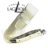 OS - Couteau de poche Forge de Laguiole pour FEMME  manche en os - 2 mitres acier inox brillant  �tui cuir teinte blanche assortie 