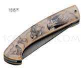  1515 knife by Manu Laplace, 1515 M & M Hawks knife - resin handle engraving Peregrine Falcon
