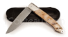 LE BITORD pocket knife by David PONSON - Crust Ram horn handle - 12c27 stainless steel blade and bolser - full flower leather case 