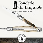 Fonderie de Laguiole ROE: Knife Legende 1012 - Wood Stag handle - stainless blade 14C28 - hand guilloched spring - FORGED ROE hand cut and chiseled 