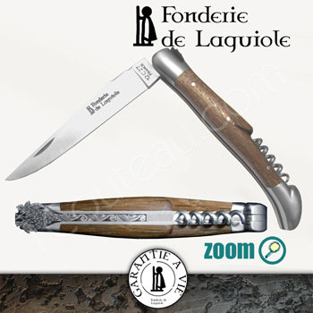 Fonderie de Laguiole Couteau Laguiole Lgende grappe de raisins, Manche Chne et Tire-bouchon Fonderie de Laguiole