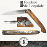 Fonderie de Laguiole: Knife Exception 12210 - full Olive handle - stainless blade 14C28 - guilloched spring - FORGED bee hand cut and engraved 
