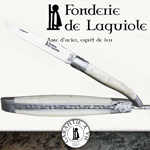 Fonderie de Laguiole BOAR : Knife Legende 1212 Bone handle - stainless blade 12C27 - hand guilloched spring - FORGED BOAR bee hand cut and chiseled 