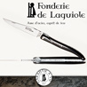 Fonderie de Laguiole FLORAL: Knife Legende 1012 - Black Tip Horn handle - stainless blade 12C27 - hand guilloched spring - FORGED FLORAL bee hand cut and chiseled 