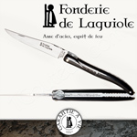 Fonderie de Laguiole FLORAL: Couteau Legende 1012 - manche Pointe de Corne Noire - lame acier inox 12C27 - ressort guilloch� main - Mouche motif FLORAL FORGÉE taill�e et cisel�e main 