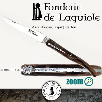 Fonderie de Laguiole Couteau Laguiole Légende, Plein manche Pointe de Corne brune Fonderie de Laguiole
