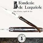 Fonderie de Laguiole ABEILLE: Couteau Legende 1012 - manche Pointe de Corne Brune - lame acier inox 12C27 - ressort guilloch� main - Mouche motif ABEILLE FORGÉE taill�e et cisel�e main 