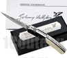 Official JOHNNY HALLYDAY Le Thiers 9cm pocket knife with engraved spring JOHNNY HALLYDAY  bone-ebony handle furnished in a wooden case and with a authenticity certificate 