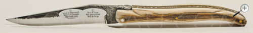 Laguiole en Aubrac knife crust of Mammoth Ivory handle with raw blade forged