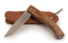 BORDELAIS knife - vine stock handle with corkscrew - stainless steel blade - delivered with brown full flower leather case 