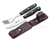 BOKER set of knife and fork with leather sheath for camping or picnic - stands vertically to the belt 