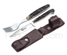 BOKER set of knife and fork with leather sheath for camping or picnic - stands vertically to the belt 