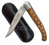 Country Basque knife: The YATAGAN 12C27 stainless steel blade with waves - 1 brushed stainless steel bolster OLIVE wood handle with rosettes - hand engraved springdelivered with black sheath