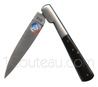 Couteau r�gional Corse: LE VENDETTA en corne Lame acier inox 12C27 - lame et mitre en inox bross� - Manche en EBENE  Lame et Ressort ciselé à la main