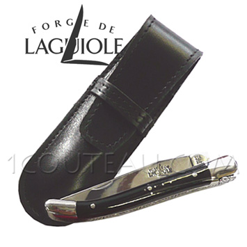 Black Tip Horn handle knife for Woman with leather case