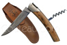 Le Thiers knife with CORKSCREW - forged bee with CARAVELLE - 12C27 stainless steel blade - 1 brushed stainless steel bolster - JUNIPER wood handle - delivered with brown leather sheath