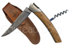 Le Thiers knife with CORKSCREW - forged bee with CARAVELLE - 12C27 stainless steel blade - 1 brushed stainless steel bolster - OLIVE wood handle - delivered with brown leather sheath